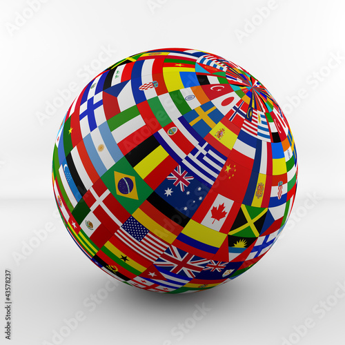 Illustration: Flag Globe with different country flags Flag Globe with different country flags