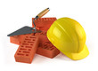 Illustration: Trowel, Bricks and Construction helmet Trowel, Bricks and Construction helmet