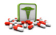 medical sign and pills