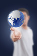 Businessman Holding globe for Social Network.