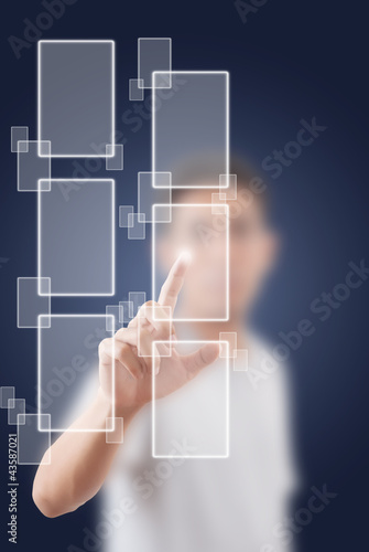 Photo: Businessman pushing Button on the whiteboard. Businessman pushing Button on the whiteboard.