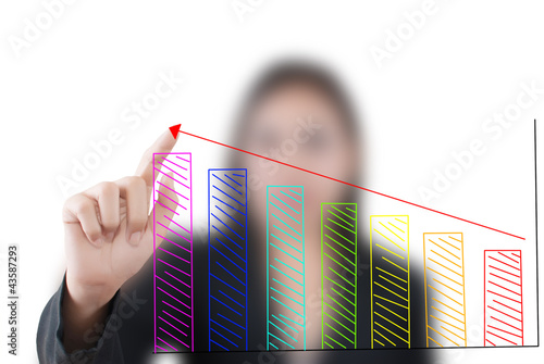 Photo: Business lady pushing graph for trade stock market Business lady pushing graph for trade stock market
