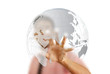businessman pushing globe for social network.