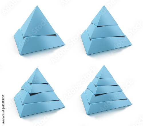 Illustration: 3d abstract pyramids set, two, three, four, five levels 3d abstract pyramids set, two, three, four, five levels