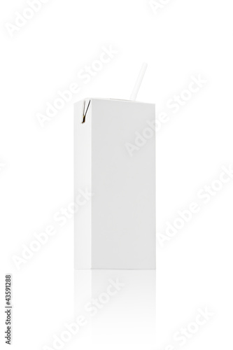 Photo: Milk or juice pack box with straw, Realistic photo image Milk or juice pack box with straw, Realistic photo image
