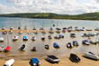Boats moored on a beach