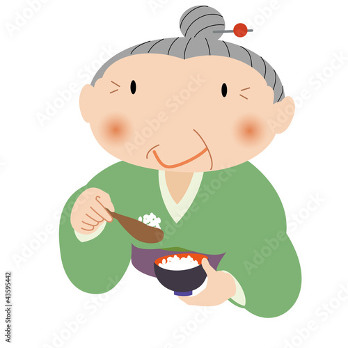 Illustration: おばあちゃんの知恵袋ーごはんをよそう おばあちゃんの知恵袋ーごはんをよそう