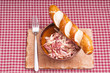 Wurstalat mit Käse und Laugenstange