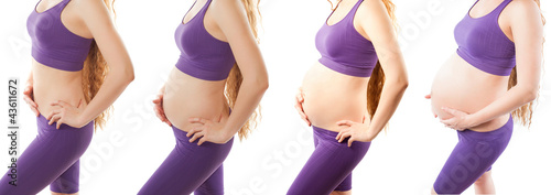 Photo: fitness body of slim and pregnant women on white background fitness body of slim and pregnant women on white background