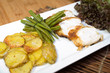 Hähnchenschnitzel an Bratkartoffeln und Bohnen