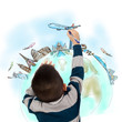 boy drawing the dream travel around the world in a whiteboard