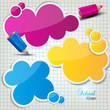 Colorful bubbles for speech on checkered sheet