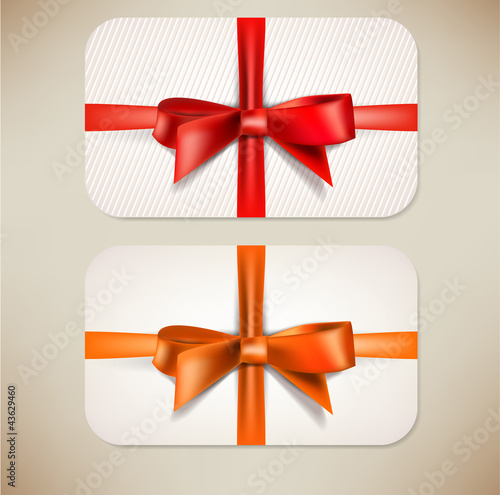 Vector: Collection of gift cards with ribbons. Vector background Collection of gift cards with ribbons. Vector background