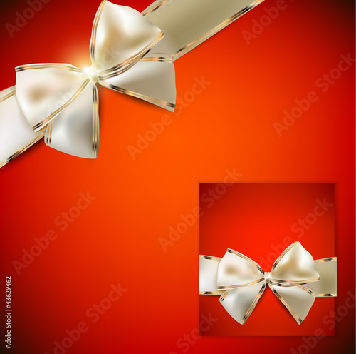 Vector: Elegant red background and Gift Card with ribbons. In a same sty Elegant red background and Gift Card with ribbons. In a same sty