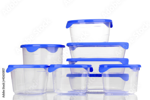 Photo: Plastic containers for food isolated on white Plastic containers for food isolated on white