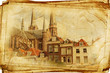 views of Dutch city of Harlem in vintage stule, like postcard