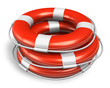 Stack of red lifesaver belts
