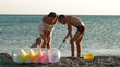 Video: Mother With Children on Summer Beach Mother With Children on Summer Beach