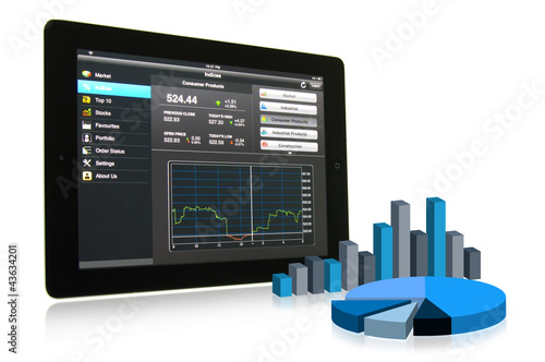 Illustration: Business analysis on touch pad Business analysis on touch pad