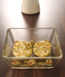 Meat in a glass container
