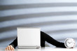 Businesswoman dozing off on a laptop