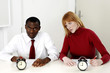 Businesswoman cheating in an exam