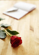 Book and a red rose on the table