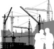 Vector: builders and cranes silhouettes illustration builders and cranes silhouettes illustration
