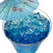 Blue Curacao cocktail with ice and umbrella
