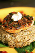 Baked stuffed potato with chicken patty