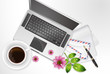 Coffee, laptop and office supplies