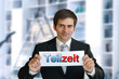 Mann mit Schild Teilzeit