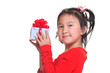 little girl with gift box isolated