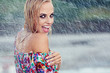 portrait of young beautiful woman in rain