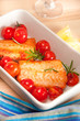 Baked salmon with cherry tomatoes