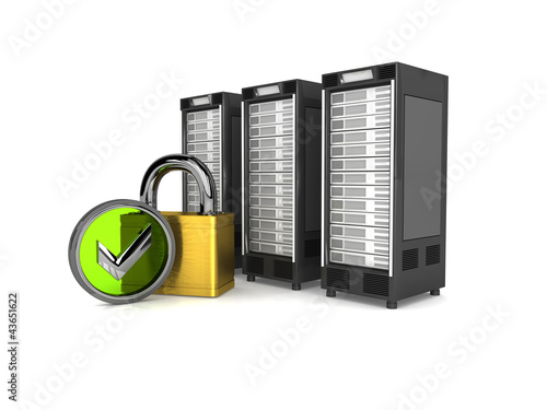 Illustration: drei Server mit einem Siegel drei Server mit einem Siegel
