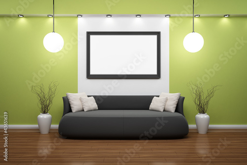 Illustration: Bilderrahmen mit schwarzem Sofa und grüner Wand Bilderrahmen mit schwarzem Sofa und grüner Wand