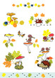mushrooms with autumn leaves and little creature