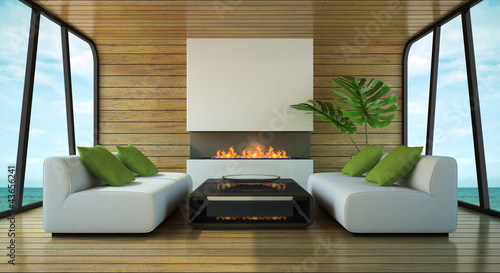Illustration: Modern interior of the beach house Modern interior of the beach house