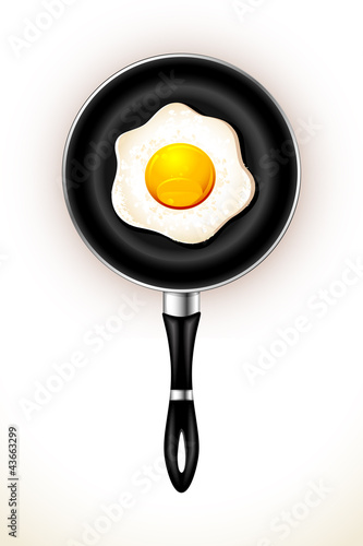 Vektor: Fried Egg in Frying Pan Fried Egg in Frying Pan