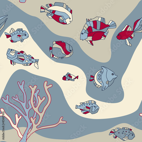 Вектор: seamless pattern aquarium fish wave seamless pattern aquarium fish wave