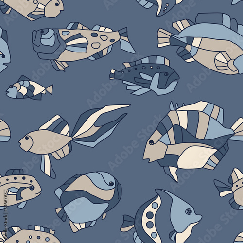 Вектор: seamless pattern aquarium fish wave seamless pattern aquarium fish wave