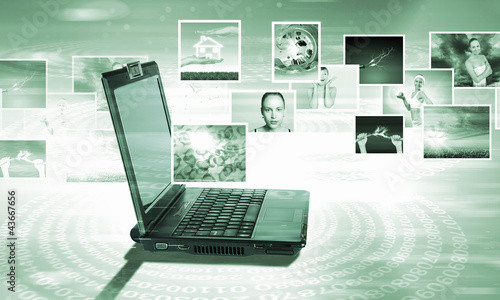 Photo: Notebook against colour background with images Notebook against colour background with images