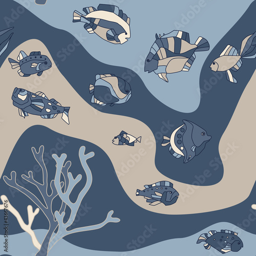 Вектор: seamless pattern aquarium fish wave seamless pattern aquarium fish wave