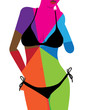 Multicolored hot woman body in bikini - illustration