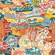 Hawaii stickers patchwork seamless pattern
