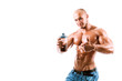 athletic young handsome man with shake bottle.