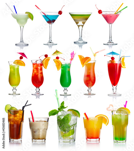 Set of alcohol cocktails isolated on white
