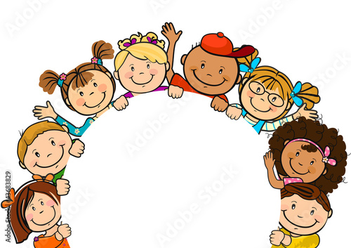 Vector: Children together with paper round Children together with paper round