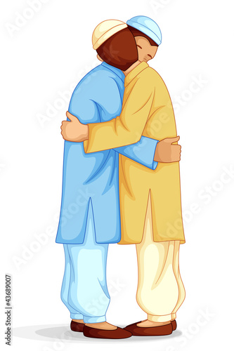 Vector: vector illustration of people hugging and wishing Eid Mubarak vector illustration of people hugging and wishing Eid Mubarak
